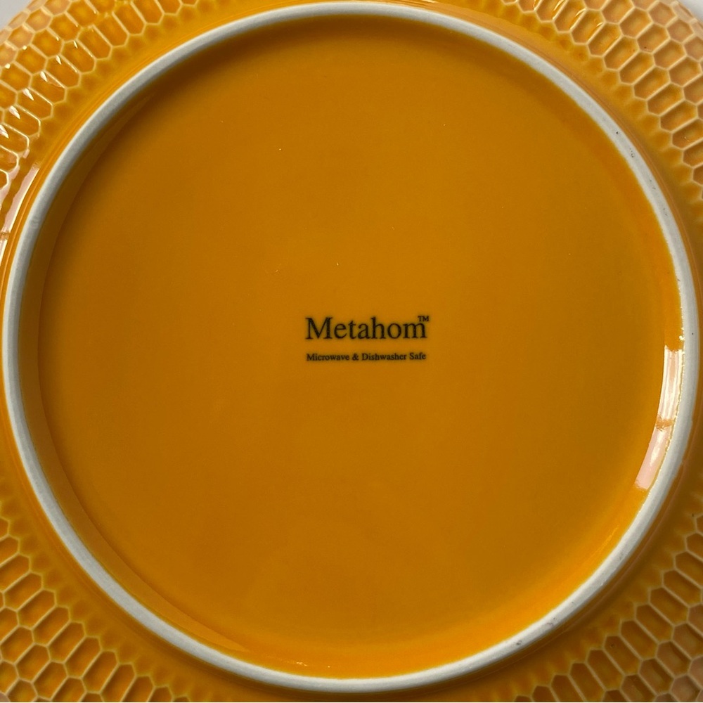 Metahom Serving Bowl Ceramic 8.75” Blue Yellow Honeycomb Bottom Floral Print - Picture 15 of 16